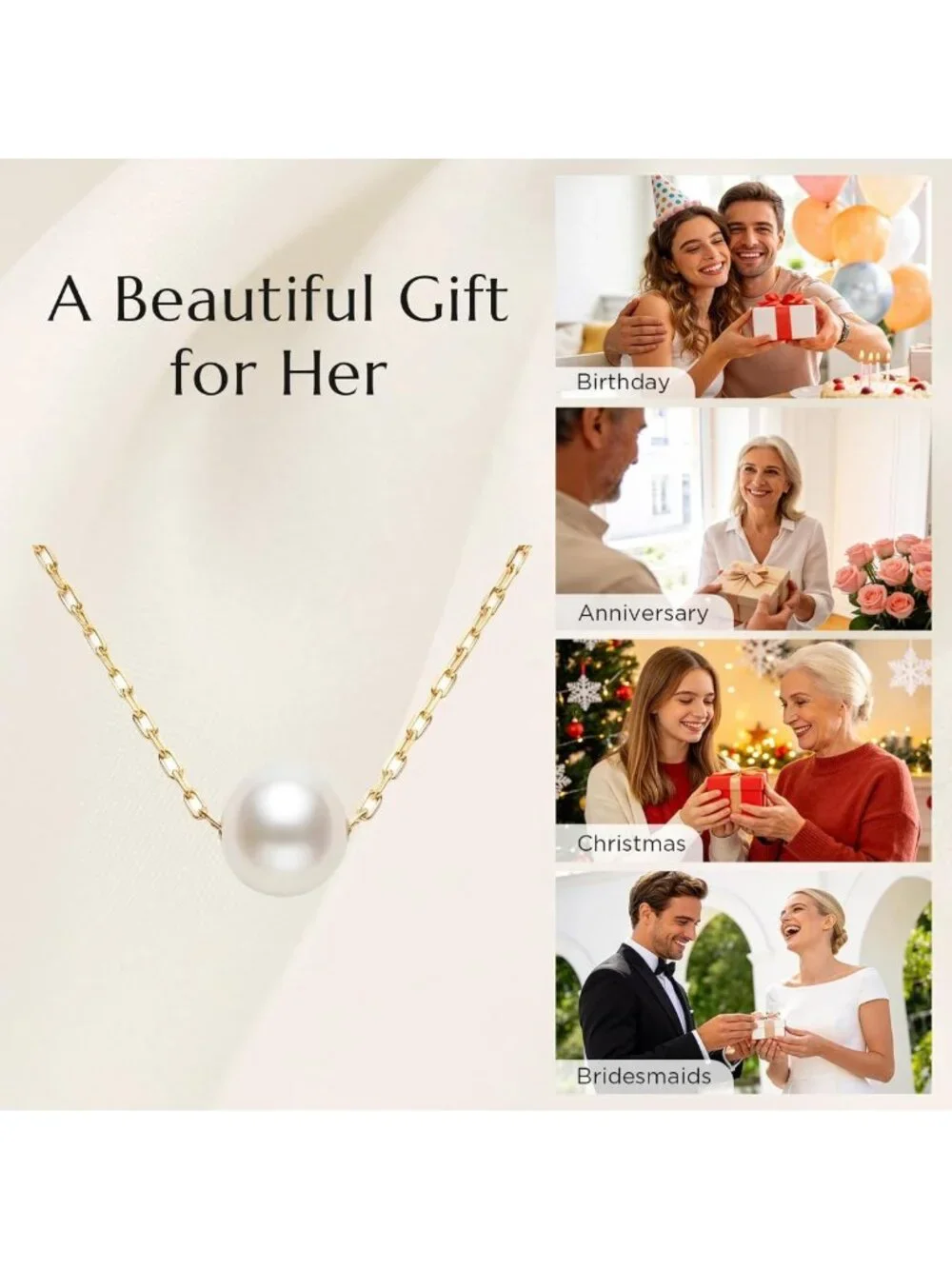 Dainty Freshwater Pearl Necklace, 18K Gold Plated Pendant Jewelry Gift for Women